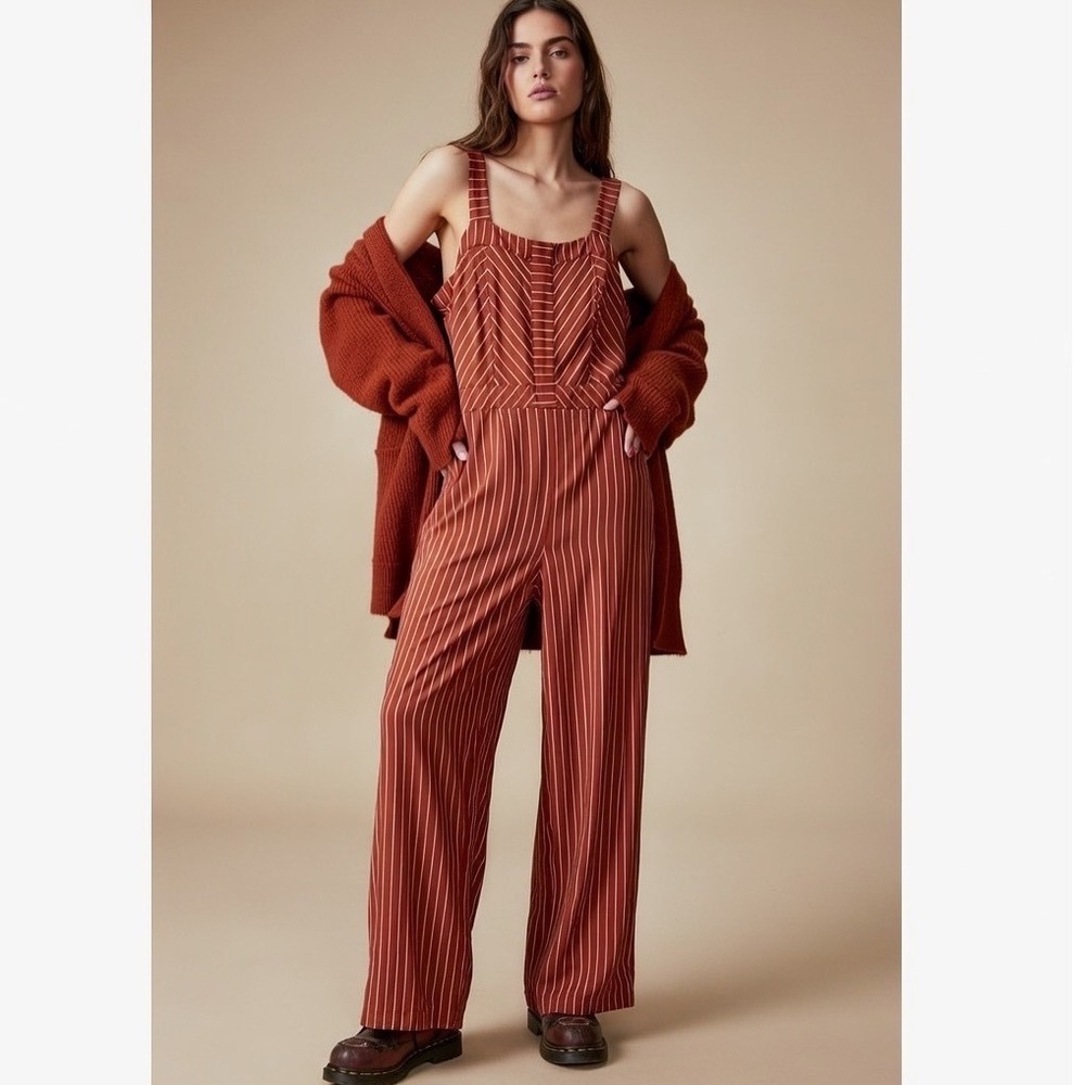 Anthropologie Skies Are Blue Striped Wide Leg Jumpsuit Size‎ Medium Boho Coastal